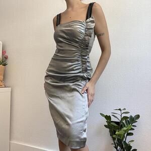 Philosophy di Alberta Ferretti Silver Ruched Satin Dress – Size 8